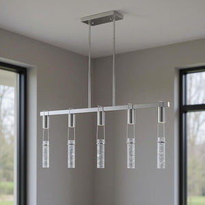 HomeRoots Silver Modern Dimmable Smart Chandelier - 5-Light Metal Fixture with Clear Acrylic Shades for Any Space 558647