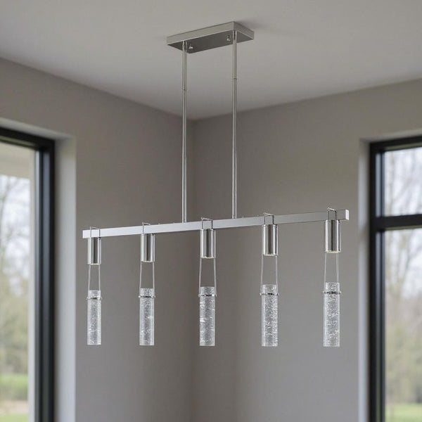 HomeRoots Silver Modern Dimmable Smart Chandelier - 5-Light Metal Fixture with Clear Acrylic Shades for Any Space 558647