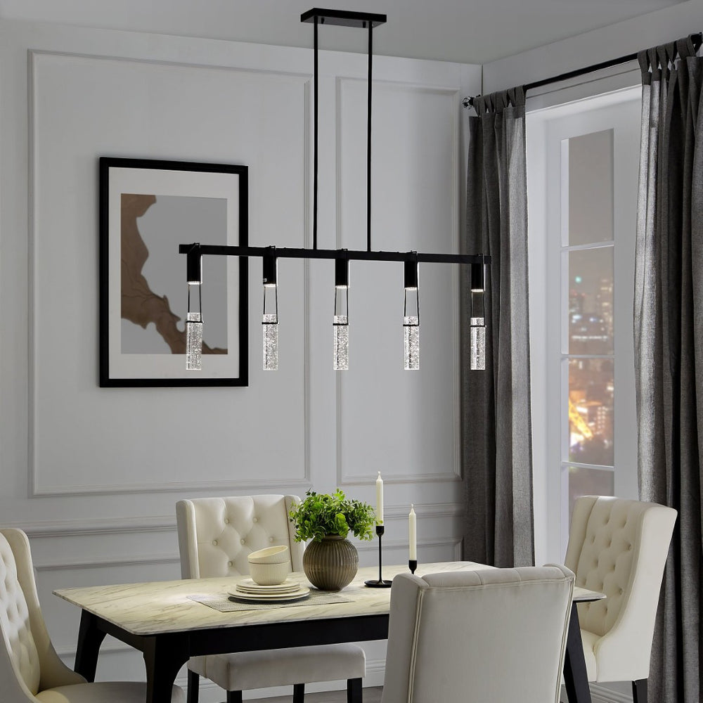 HomeRoots Black Modern Five-Light Smart Chandelier with Clear Shades – Dimmable, Energy-Efficient Lighting Solution 558648