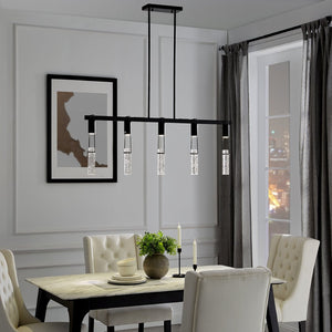 HomeRoots Black Modern Five-Light Smart Chandelier with Clear Shades – Dimmable, Energy-Efficient Lighting Solution 558648