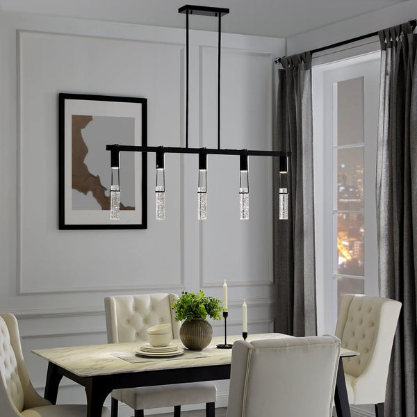 HomeRoots Black Modern Five-Light Smart Chandelier with Clear Shades – Dimmable, Energy-Efficient Lighting Solution 558648