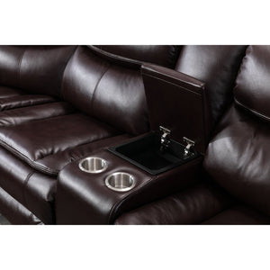 English Elm L Leather Power Reclining Sectional Sofa with USB Ports, Storage Console, Breathable Seating for 5 Brown W791S00001