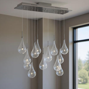 HomeRoots Silver Elegant Dimmable Chandelier with Clear Glass Shades - Adjustable Multi-Light Fixture for Modern Spaces 558649