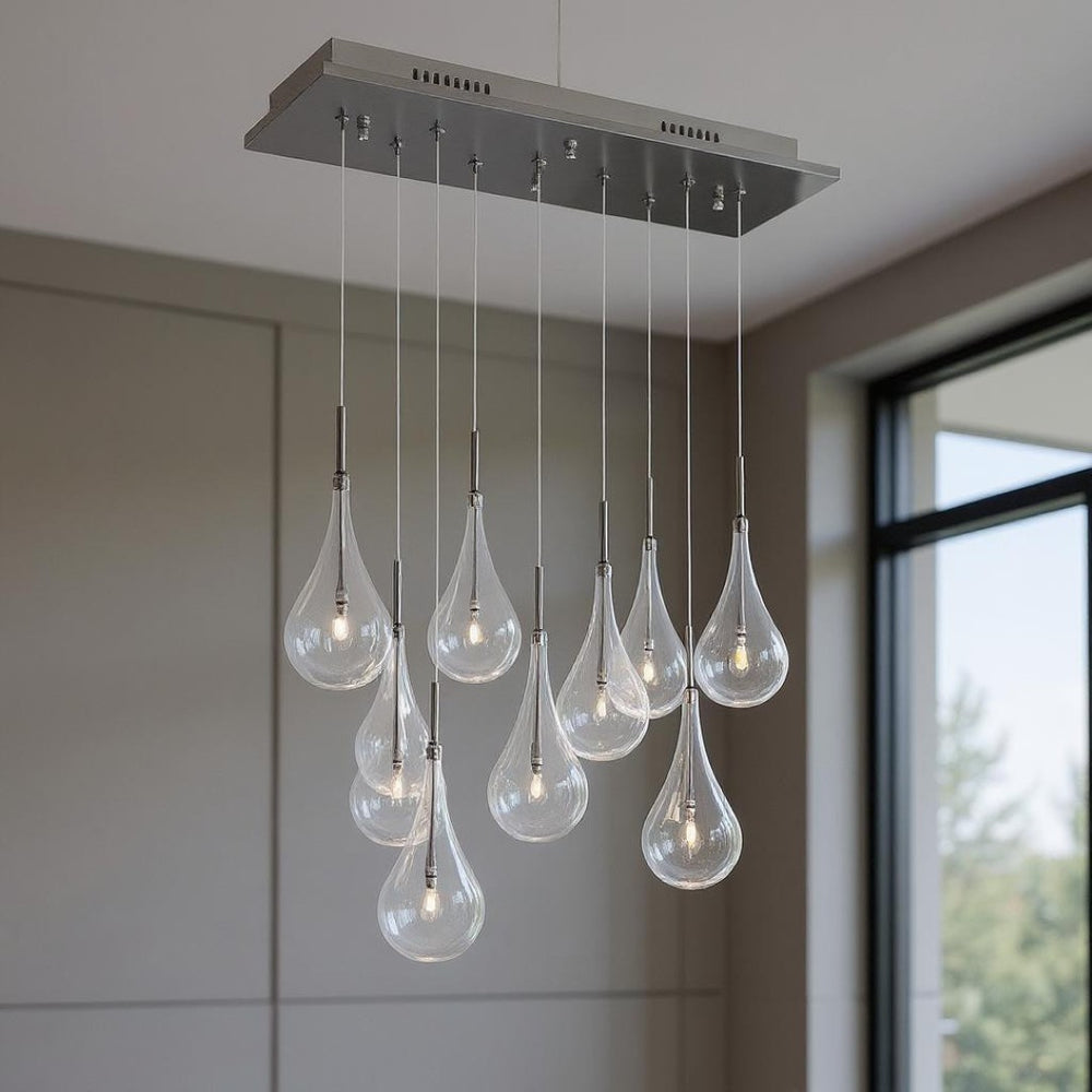 HomeRoots Silver Smart Dimmable Chandelier with Clear Glass Shades – Modern Tiered Design for Any Space 558650