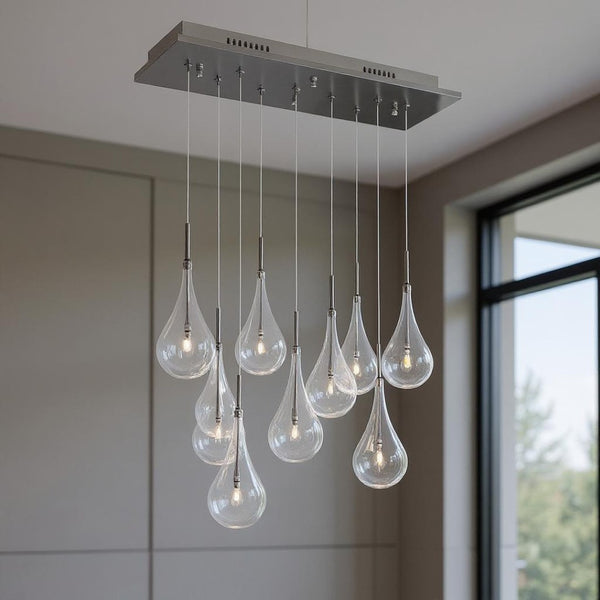 HomeRoots Silver Smart Dimmable Chandelier with Clear Glass Shades – Modern Tiered Design for Any Space 558650