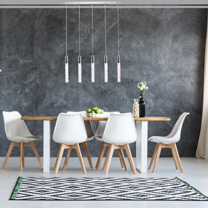HomeRoots Silver Five-Light Dimmable Chandelier with Clear Shades – Modern Design for Versatile Spaces & Ambiance 558654