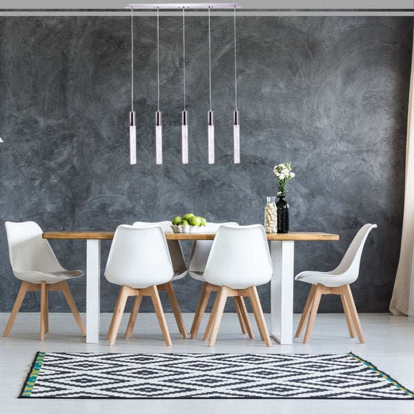 HomeRoots Silver Five-Light Dimmable Chandelier with Clear Shades – Modern Design for Versatile Spaces & Ambiance 558654