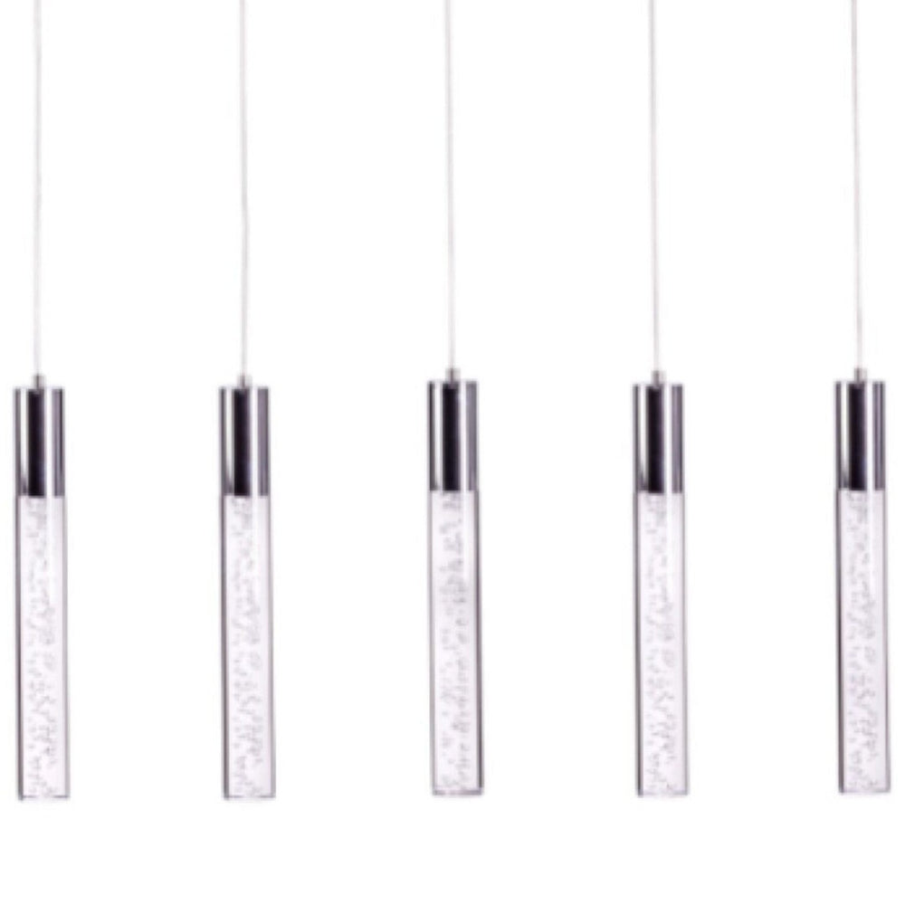 HomeRoots Silver Five-Light Dimmable Chandelier with Clear Shades – Modern Design for Versatile Spaces & Ambiance 558654