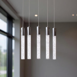 HomeRoots Silver Five-Light Dimmable Chandelier with Clear Shades – Modern Design for Versatile Spaces & Ambiance 558654