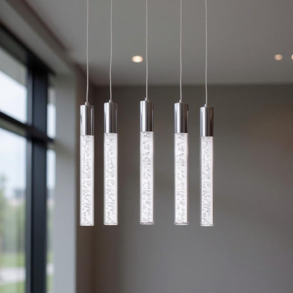 HomeRoots Silver Five-Light Dimmable Chandelier with Clear Shades – Modern Design for Versatile Spaces & Ambiance 558654