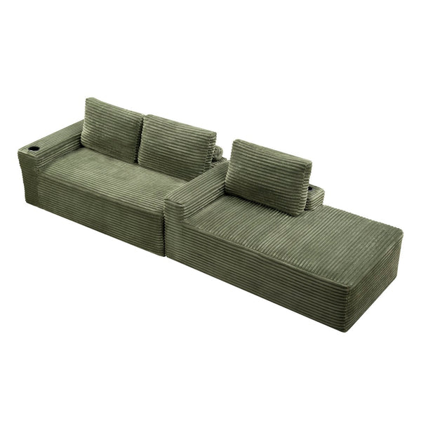 English Elm 104 Inch Corduroy Modular Sectional Sofa with L Chaise Deep Sink Comfort W5515S00025