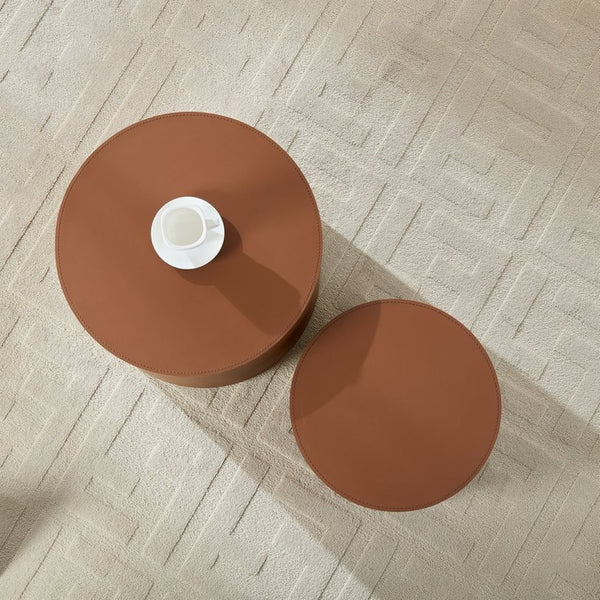 English Elm Modern Saddle Leather Mdf Side Table Compact Accent for Living Room or Office Brown W2085P399097
