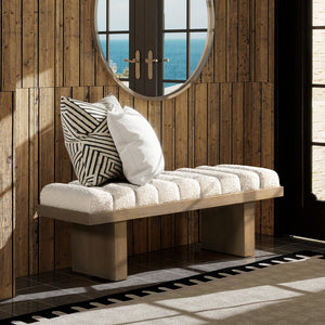 English Elm Jennifer Taylor Home - Bella 52" Upholstered Accent Bench Ivory White Boucle – Channel Tufted Modern Seat, 300lb Capacit B2719P292908