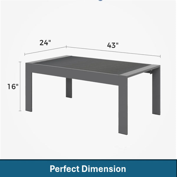 English Elm 4-piece Aluminum Outdoor Conversation Set with Rust-proof Matte Frame and Wpc Coffee Table Dark Grey B082S00090