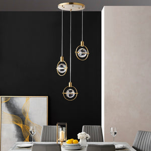 HomeRoots Gold Geometric Three-Light Dimmable Chandelier - Elegant Metal Fixture with Clear Shades for Any Room 558706