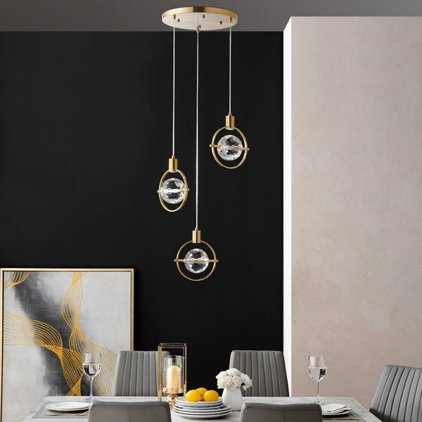 HomeRoots Gold Geometric Three-Light Dimmable Chandelier - Elegant Metal Fixture with Clear Shades for Any Room 558706