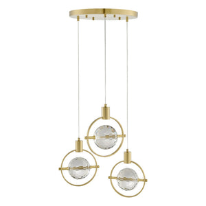 HomeRoots Gold Geometric Three-Light Dimmable Chandelier - Elegant Metal Fixture with Clear Shades for Any Room 558706