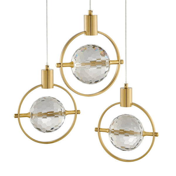 HomeRoots Gold Geometric Three-Light Dimmable Chandelier - Elegant Metal Fixture with Clear Shades for Any Room 558706