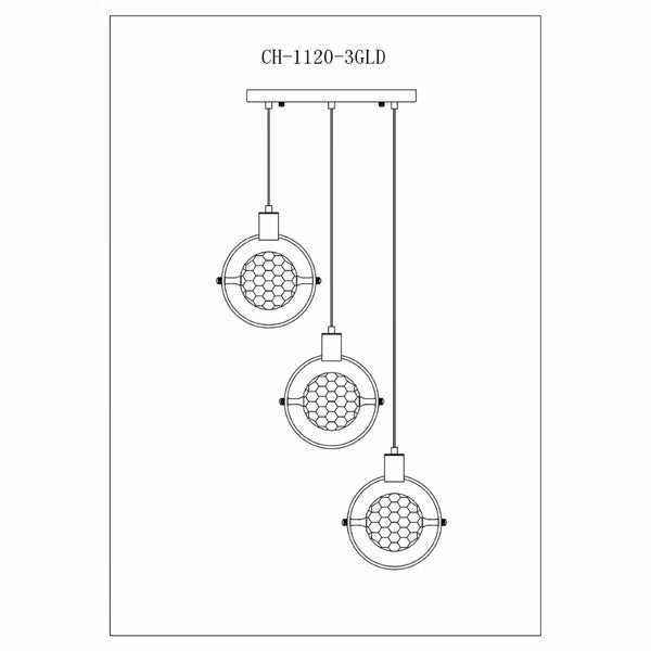 HomeRoots Gold Geometric Three-Light Dimmable Chandelier - Elegant Metal Fixture with Clear Shades for Any Room 558706