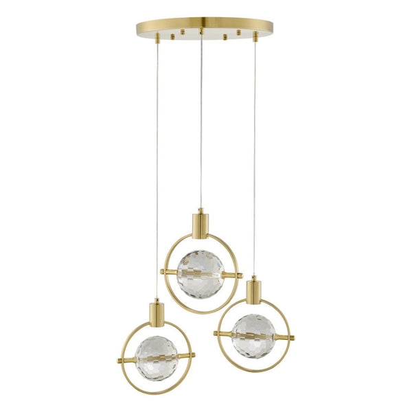 HomeRoots Gold Geometric Three-Light Dimmable Chandelier - Elegant Metal Fixture with Clear Shades for Any Room 558706
