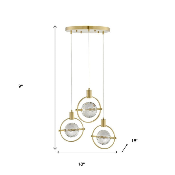 HomeRoots Gold Geometric Three-Light Dimmable Chandelier - Elegant Metal Fixture with Clear Shades for Any Room 558706