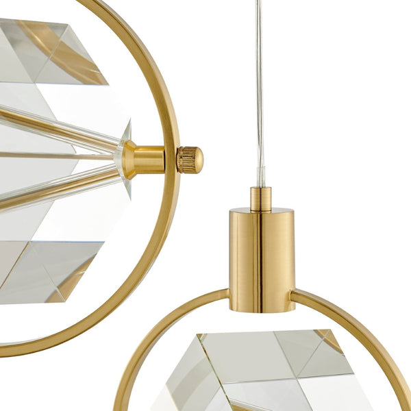 HomeRoots Gold Geometric Dimmable Chandelier – Modern Three-Light Metal Fixture with Clear Shades for Elegance 558707