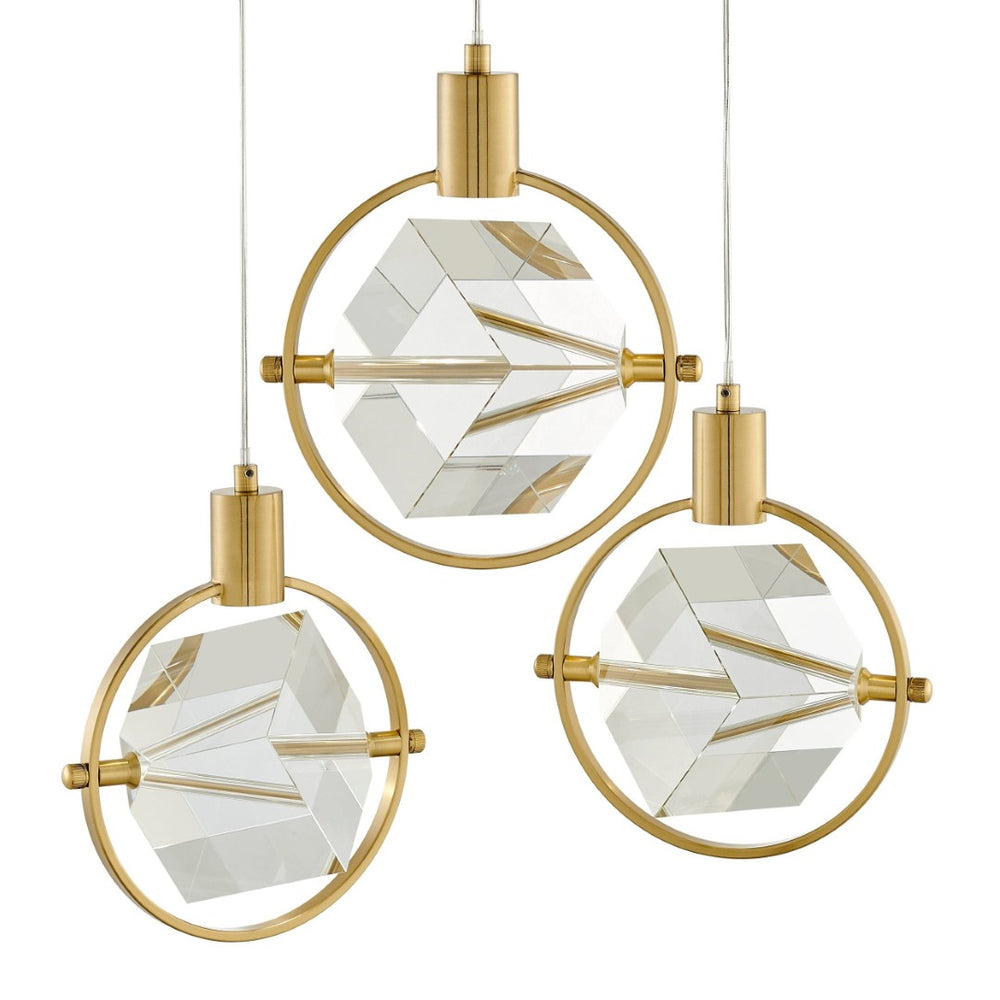 HomeRoots Gold Geometric Dimmable Chandelier – Modern Three-Light Metal Fixture with Clear Shades for Elegance 558707