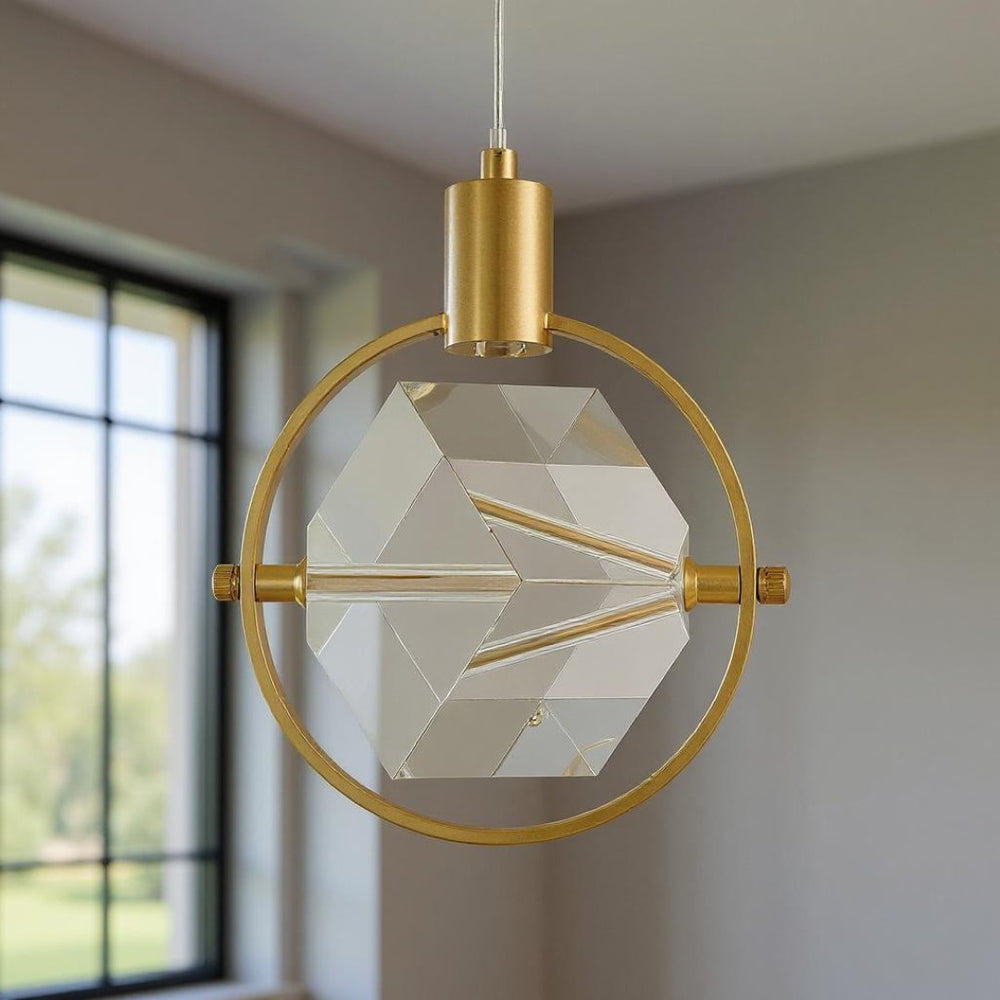 HomeRoots Gold Geometric Dimmable Chandelier – Modern Three-Light Metal Fixture with Clear Shades for Elegance 558707
