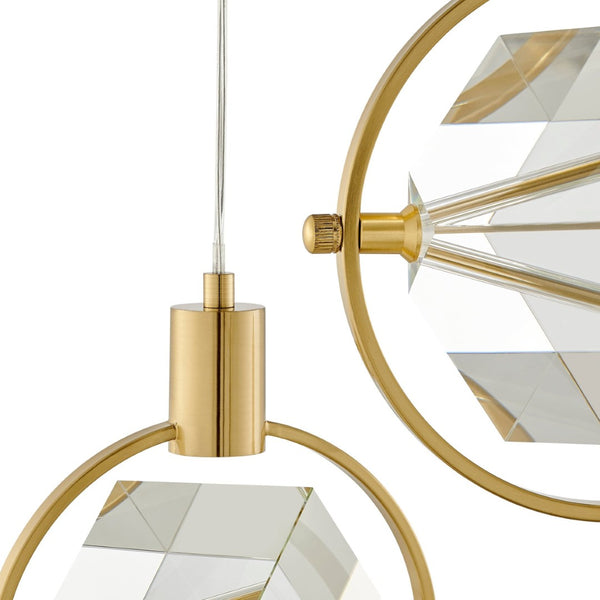 HomeRoots Gold Geometric Dimmable Chandelier – Modern Three-Light Metal Fixture with Clear Shades for Elegance 558707