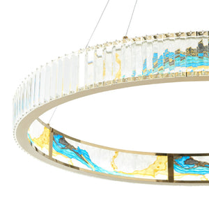 HomeRoots Gold Geometric Crystal LED Chandelier - Modern Luxury with Adjustable Height for Stunning Illumination 558708