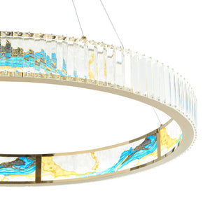 HomeRoots Gold Geometric Crystal LED Chandelier - Modern Luxury with Adjustable Height for Stunning Illumination 558708