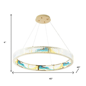 HomeRoots Gold Geometric Crystal LED Chandelier - Modern Luxury with Adjustable Height for Stunning Illumination 558708