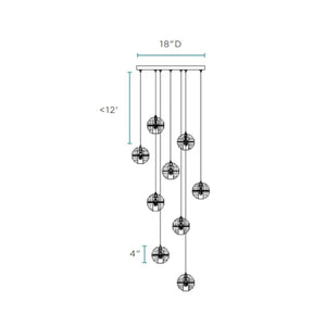 HomeRoots Silver Nine-Light Chandelier: Elegant Tiered Design with Clear Glass Shades for Modern Spaces 558710
