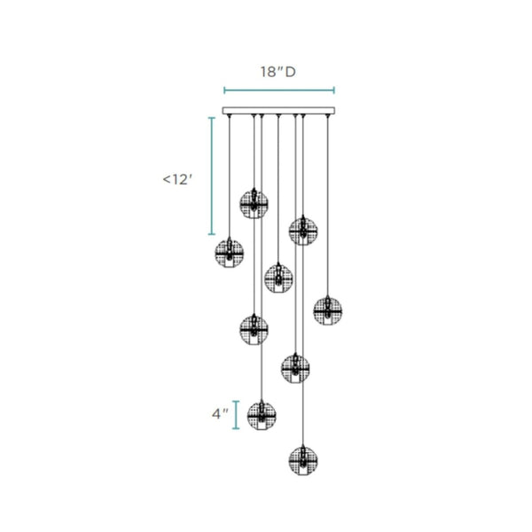 HomeRoots Silver Nine-Light Chandelier: Elegant Tiered Design with Clear Glass Shades for Modern Spaces 558710