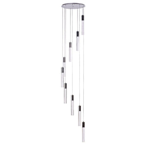 HomeRoots Silver Nine-Light Dimmable Chandelier with Clear Shades – Modern Elegance for Any Room Decor 558712