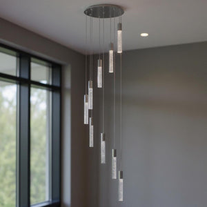HomeRoots Silver Nine-Light Dimmable Chandelier with Clear Shades – Modern Elegance for Any Room Decor 558712