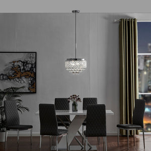 HomeRoots Silver Nine-Light Crystal Chandelier - Dimmable Elegance with Clear Shades for Any Décor Space 558714