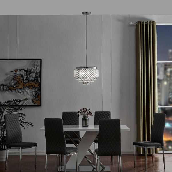 HomeRoots Silver Nine-Light Crystal Chandelier - Dimmable Elegance with Clear Shades for Any Décor Space 558714