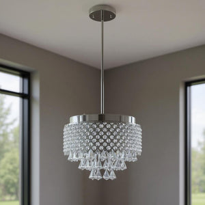 HomeRoots Silver Nine-Light Crystal Chandelier - Dimmable Elegance with Clear Shades for Any Décor Space 558714