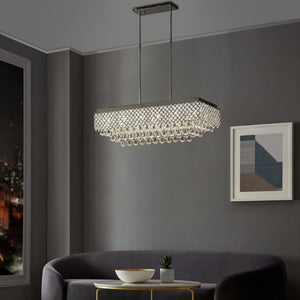 HomeRoots Silver Contemporary Twelve-Light Dimmable Chandelier with Clear Shades for Modern Décor Spaces 558715