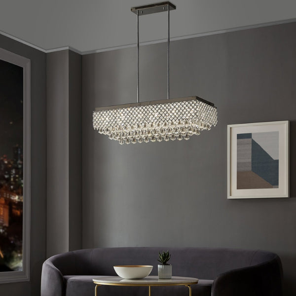 HomeRoots Silver Contemporary Twelve-Light Dimmable Chandelier with Clear Shades for Modern Décor Spaces 558715