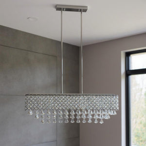 HomeRoots Silver Contemporary Twelve-Light Dimmable Chandelier with Clear Shades for Modern Décor Spaces 558715