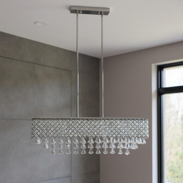 HomeRoots Silver Contemporary Twelve-Light Dimmable Chandelier with Clear Shades for Modern Décor Spaces 558715