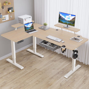 HomeRoots 45" Adjustable Oak and White Standing Desk - Enhance Productivity with Stylish Design & Power Options 558720