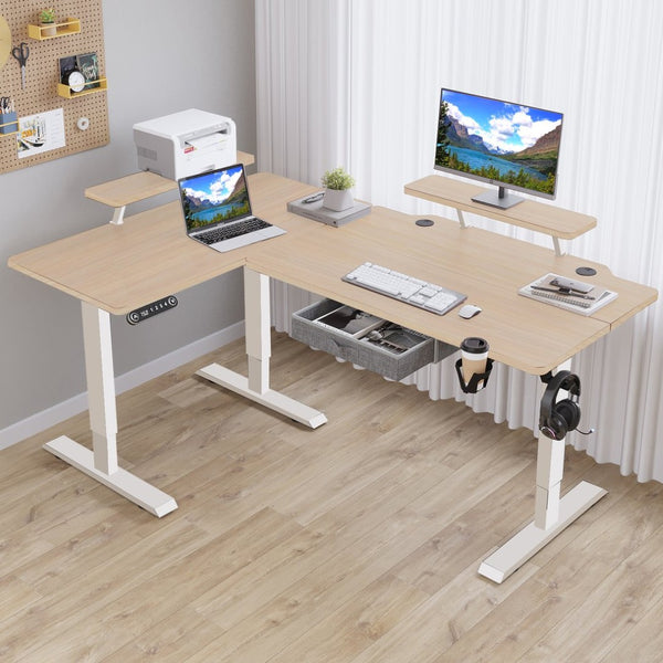 HomeRoots 45" Adjustable Oak and White Standing Desk - Enhance Productivity with Stylish Design & Power Options 558720