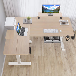 HomeRoots 45" Adjustable Oak and White Standing Desk - Enhance Productivity with Stylish Design & Power Options 558720