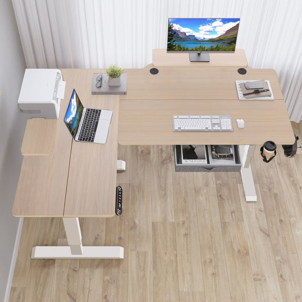 HomeRoots 45" Adjustable Oak and White Standing Desk - Enhance Productivity with Stylish Design & Power Options 558720