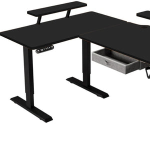 HomeRoots Adjustable Corner Rolling T-Shape Standing Desk with Oak-Beige Finish, USB & Power for Home Office 558723