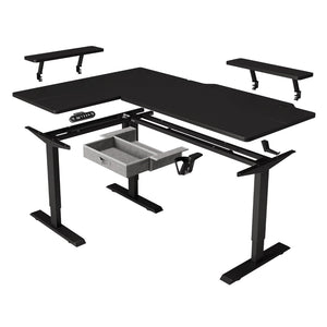 HomeRoots Adjustable Corner Rolling T-Shape Standing Desk with Oak-Beige Finish, USB & Power for Home Office 558723