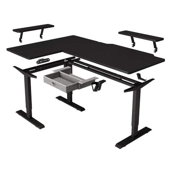 HomeRoots Adjustable Corner Rolling T-Shape Standing Desk with Oak-Beige Finish, USB & Power for Home Office 558723